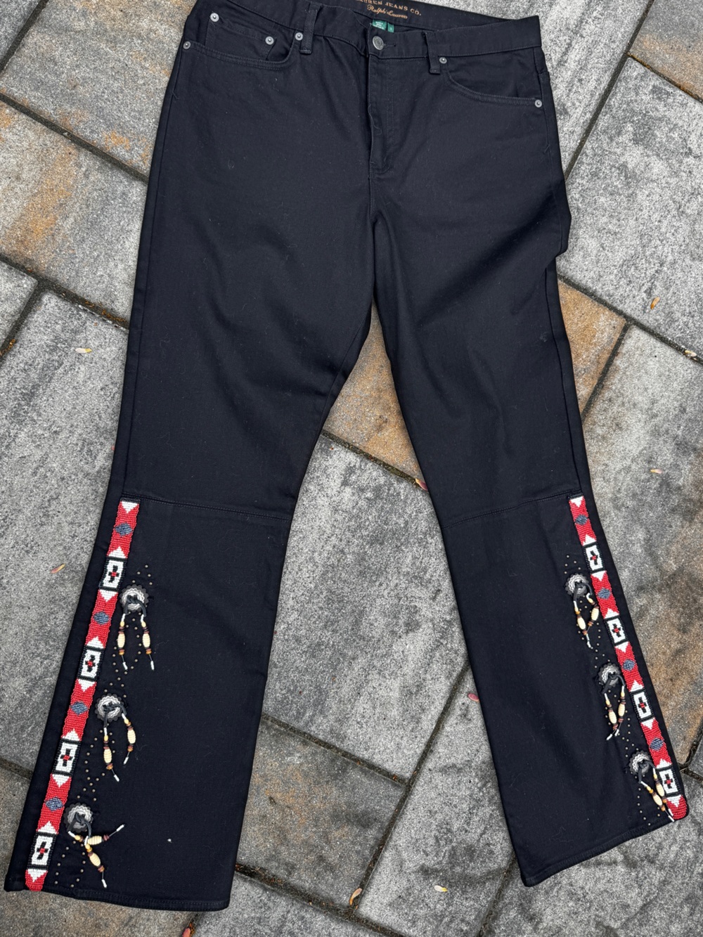 Lauren Ralph Lauren Festival Western Native American Beaded Black Jeans Sz 12